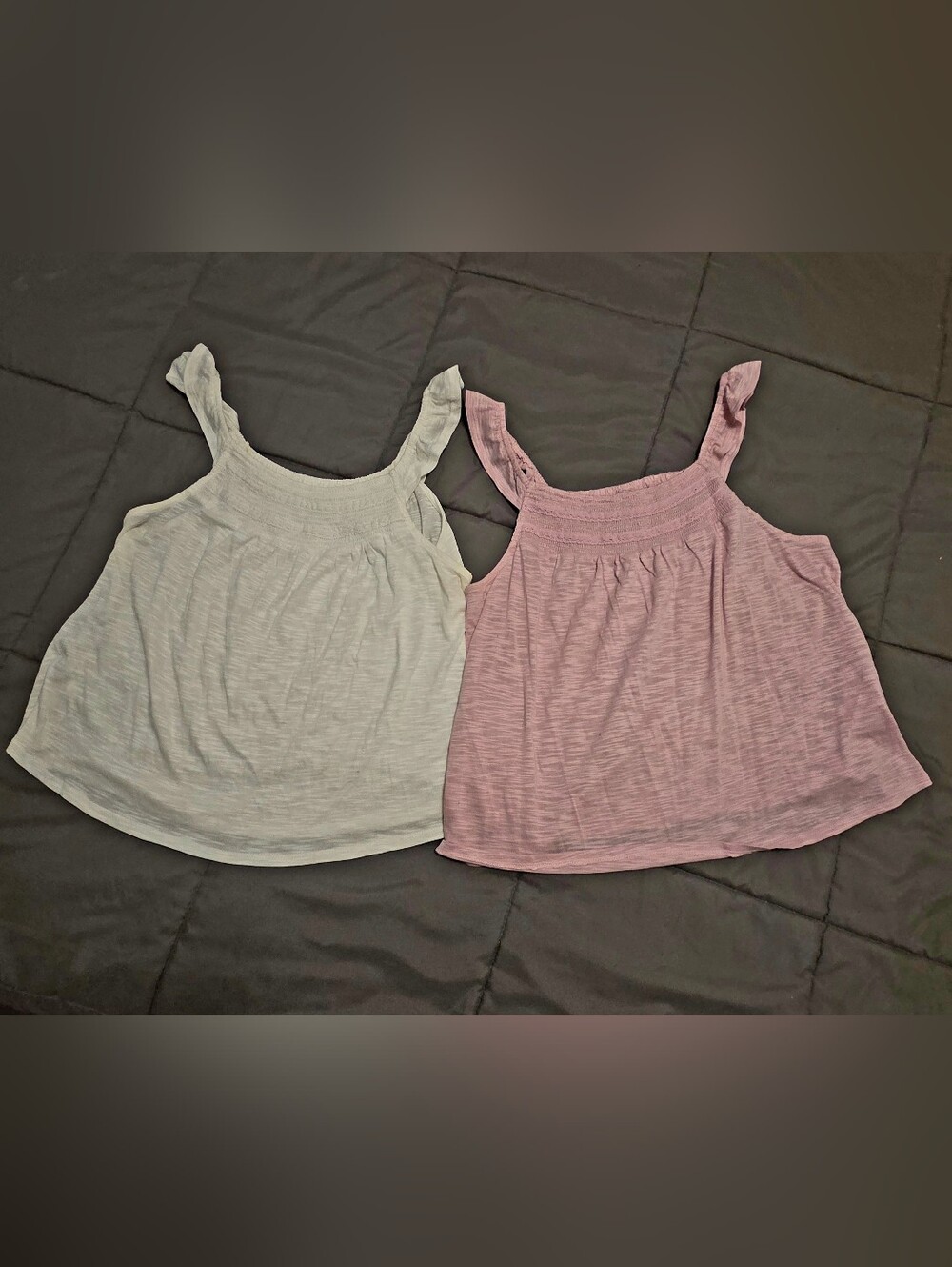 Women’s SO Smocked Ruffled Sleeve Tank Tops (2) - Pink and White